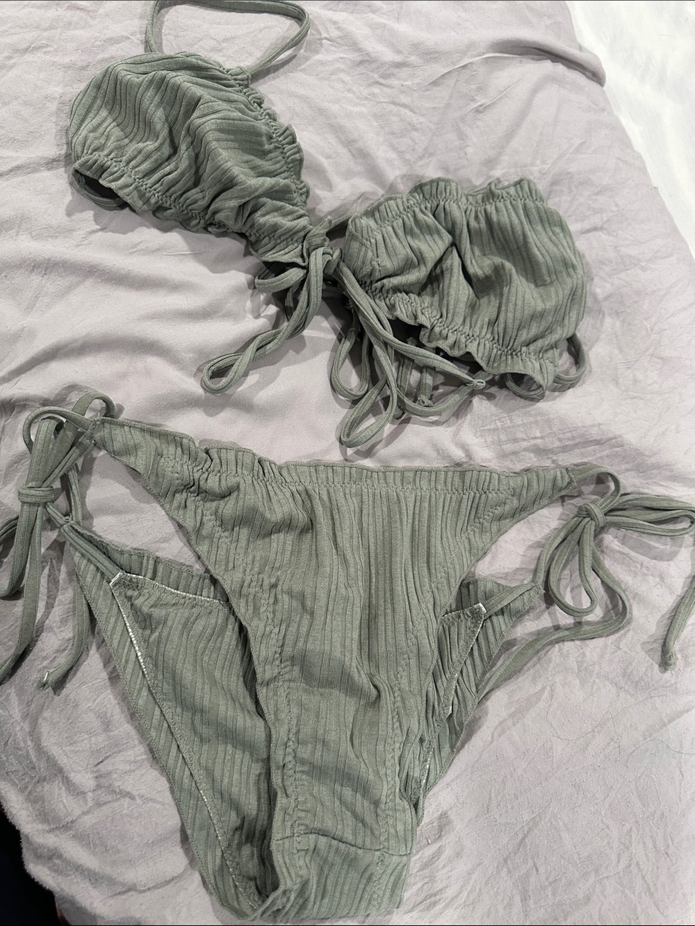 SHEIN Ribbed Tie-Side Bikini Set - Sage Green